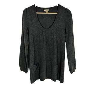 Vertical Design 100% Cashmere Sweater Size Large 2-Ply Grey Pockets Scoop Neck